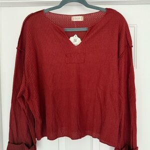 NWT Altar'd State Red Waffle Knit Top